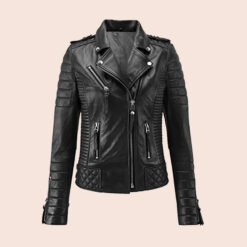 Amelia Padded Black Motorcycle Leather Jacket