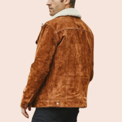 Mens Brown Bomber Shearling Suede Jacket