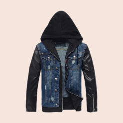 Cameron Hooded Leather Denim Jacket