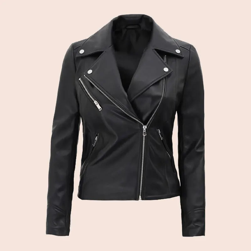 Emma Black Motorcycle Leather Jacket - The Shearling Jacket