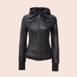 Evelyn Bomber Hooded Leather Jacket