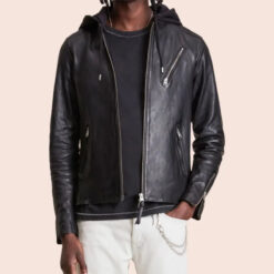 Jacob Black Motorcycle Hooded Leather Jacket