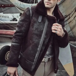 Mens Dark Brown Pilot Flying Shearling Leather Jacket