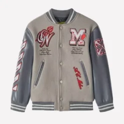 Ac Milan Grey Varsity Jacket Bomber