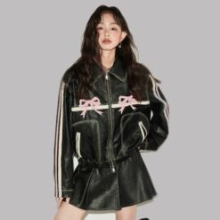 Diddi Moda Ribbon Leather Jacket