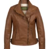 Cowl Nick Tan Brown Leather Jacket For Women