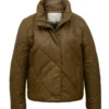 Padded tan Brown Quilted Leather Jacket