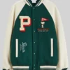 Snoopy Peanuts Patch Varsity Bomber Jacket Green