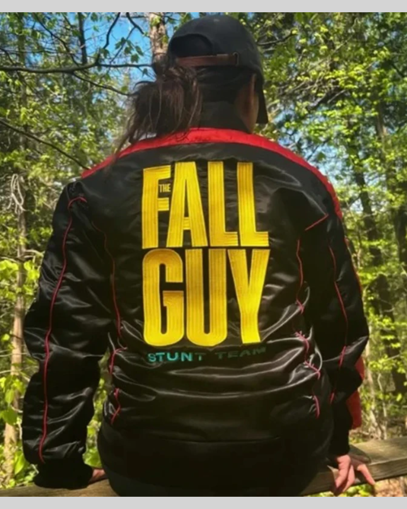 Fall Guy Red and Black Bomber Jacket Fall Guy Satin Bomber Jacket