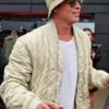 Brad Pitt White Quilted Jacket