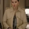 Selena Gomez Pleated Beige Coat