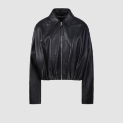 Loewe Women Black Lambskin Draped Leather Jacket