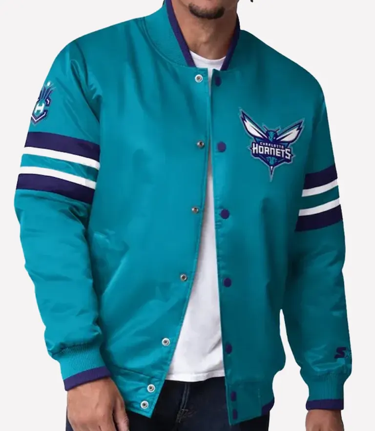 Scout I Charlotte Hornets Varsity Jacket Teal Charlotte Hornets Scout I Varsity Satin Jacket