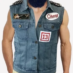 Up in Smoke Tommy Chong Roaches Denim Vest Blue