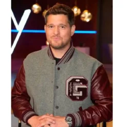 The Voice S27 Michael Buble Gray And Burgundy Varsity Jacket