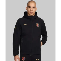 Fc Barcelona Black Tech Fleece Training Jacket Hoodie
