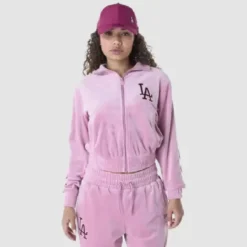 Los Angeles Dodgers Women’s MLB Velour Dark Pink Track Jacket
