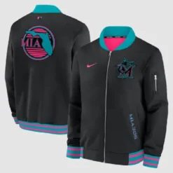 Miami Marlins Nike 2025 City Connect Black Bomber Jacket