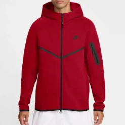 Red Nike Tech Zipper Fleece Hoodie