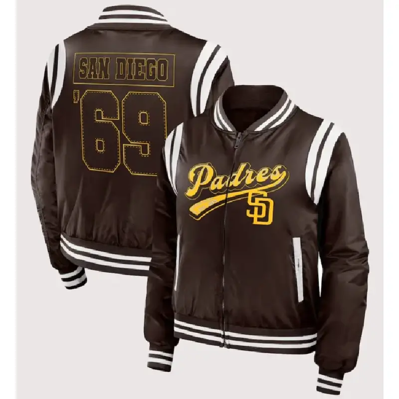 San Diego Padres Erin Andrews Football Brown Bomber Jacket San Diego Padres Erin Andrews Football Bomber Jacket