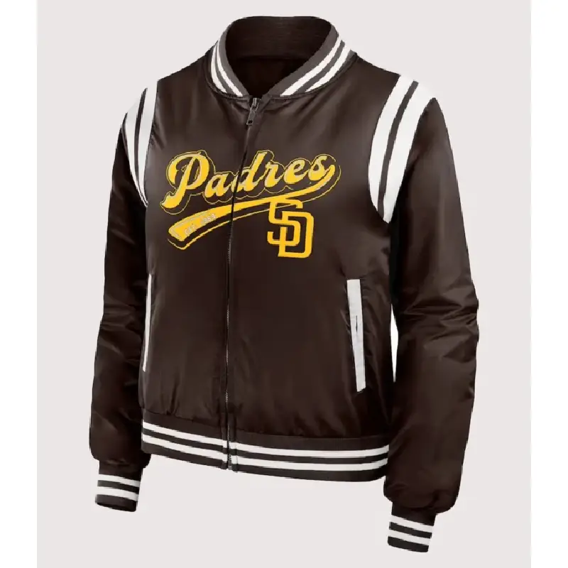 San Diego Padres WEAR by Erin Andrews Brown Football Bomber Jacket San Diego Padres WEAR by Erin Andrews Football Bomber Jacket