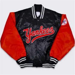 Mens 90’s NY Yankees Black and Red Satin Jacket
