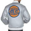 New York Knicks Gray Basketball Logo Varsity Satin Jacket