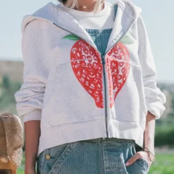 Elwood Strawberry Print Hoodie Grey