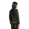 GUCCI Black Leather Strawberry Patch Track Bomber Jacket