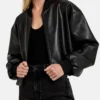 Henne Mara Leather Black Bomber Jacket