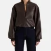 Henne Mara Leather Brown Bomber Jacket