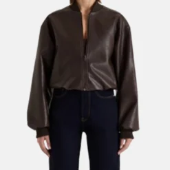 Henne Mara Leather Brown Bomber Jacket