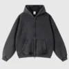Inflation Washed Distressed Fleece Zip Up Hoodie Black