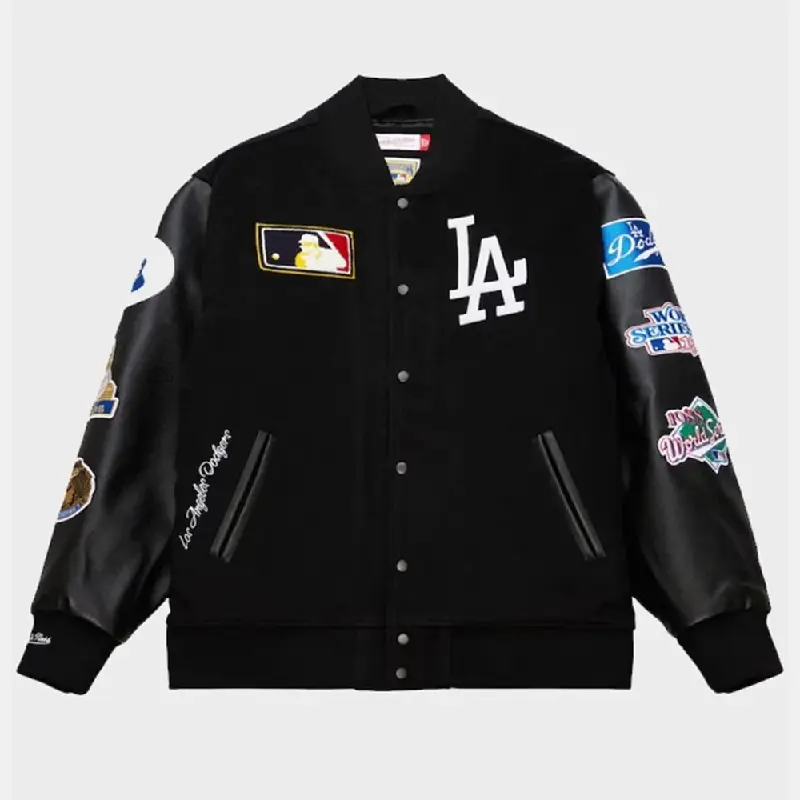 Los Angeles Dodgers Vintage Logo Varsity Jacket Black Los Angeles Dodgers Black Vintage Logo Varsity Jacket