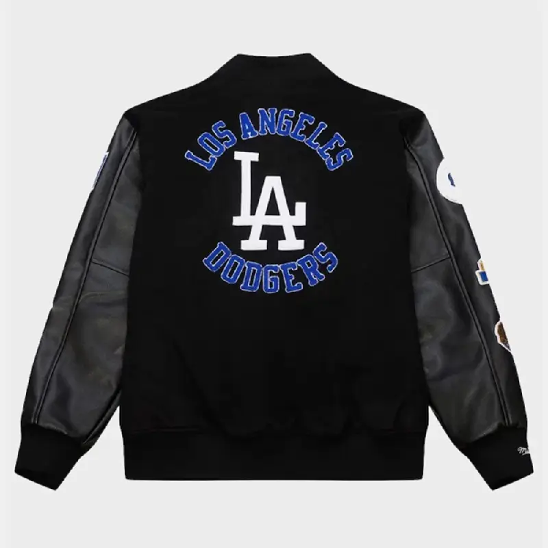 Men’s Los Angeles Dodgers Black Out Collection Vintage Logo Full-Snap Varsity Jacket