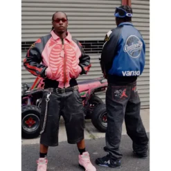 AWAKE NY x Vanson Leathers Bone TJC Pink and Blue Jacket