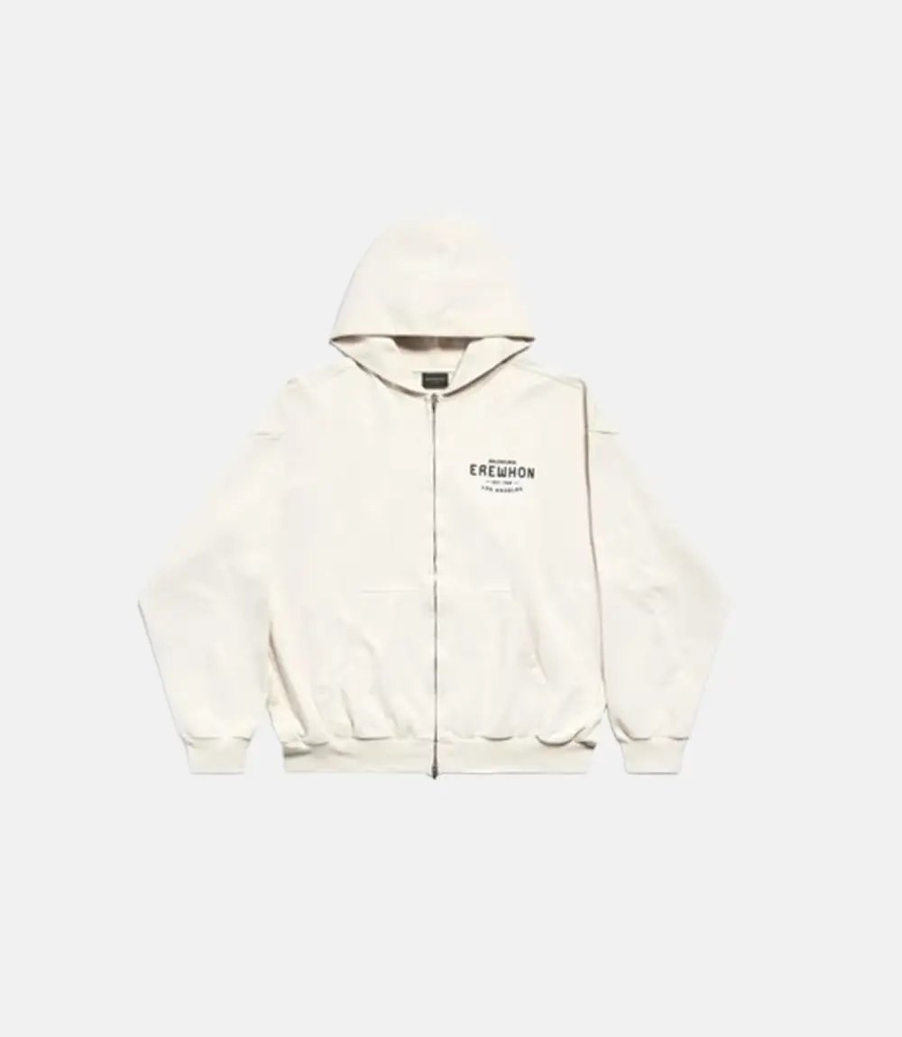 Balenciaga X Erewhon Los Angeles Zip Up Hoodie White Balenciaga X Erewhon Los Angeles White Hoodie