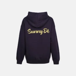 De Summer Harvest Yellow Script Logo Navy Blue Hoodie