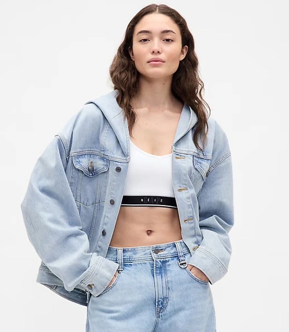 Gap × BEIS Oversized Blue Denim Jacket GAP x BEIS Hooded Denim Jacket Blue