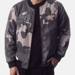 The Wild Collective Gray Philadelphia Eagles Bomber Jacket