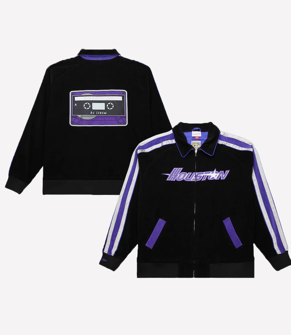 Houston Astros Mitchell Ness x DJ Screw Corduroy Black Jacket Houston Astros Mitchell & Ness x DJ Screw Corduroy Jacket