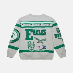 Mitchell & Ness Eagles All Over Print Crewneck Grey Sweatshirt