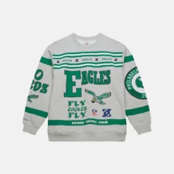 Mitchell & Ness Eagles All Over Print Crewneck Sweatshirt Grey