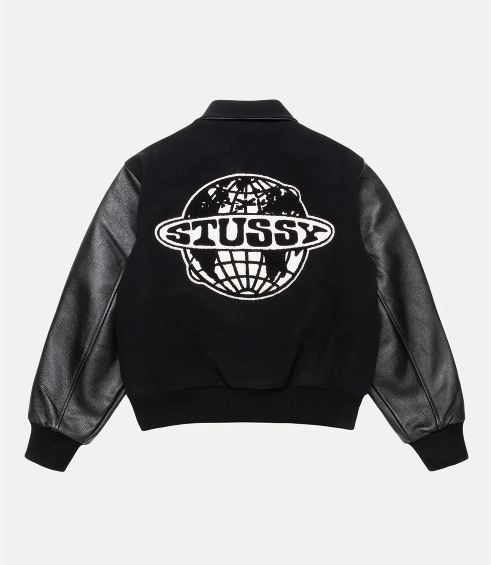 New Stussy Globe Black Varsity Jacket Stussy Globe Varsity Jacket Black