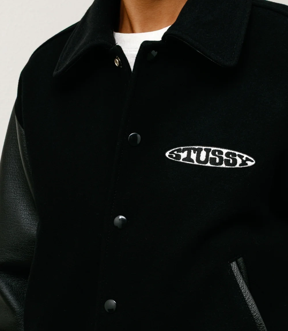 New Stussy Globe Varsity Black Jacket Stussy Globe Varsity Black Jacket