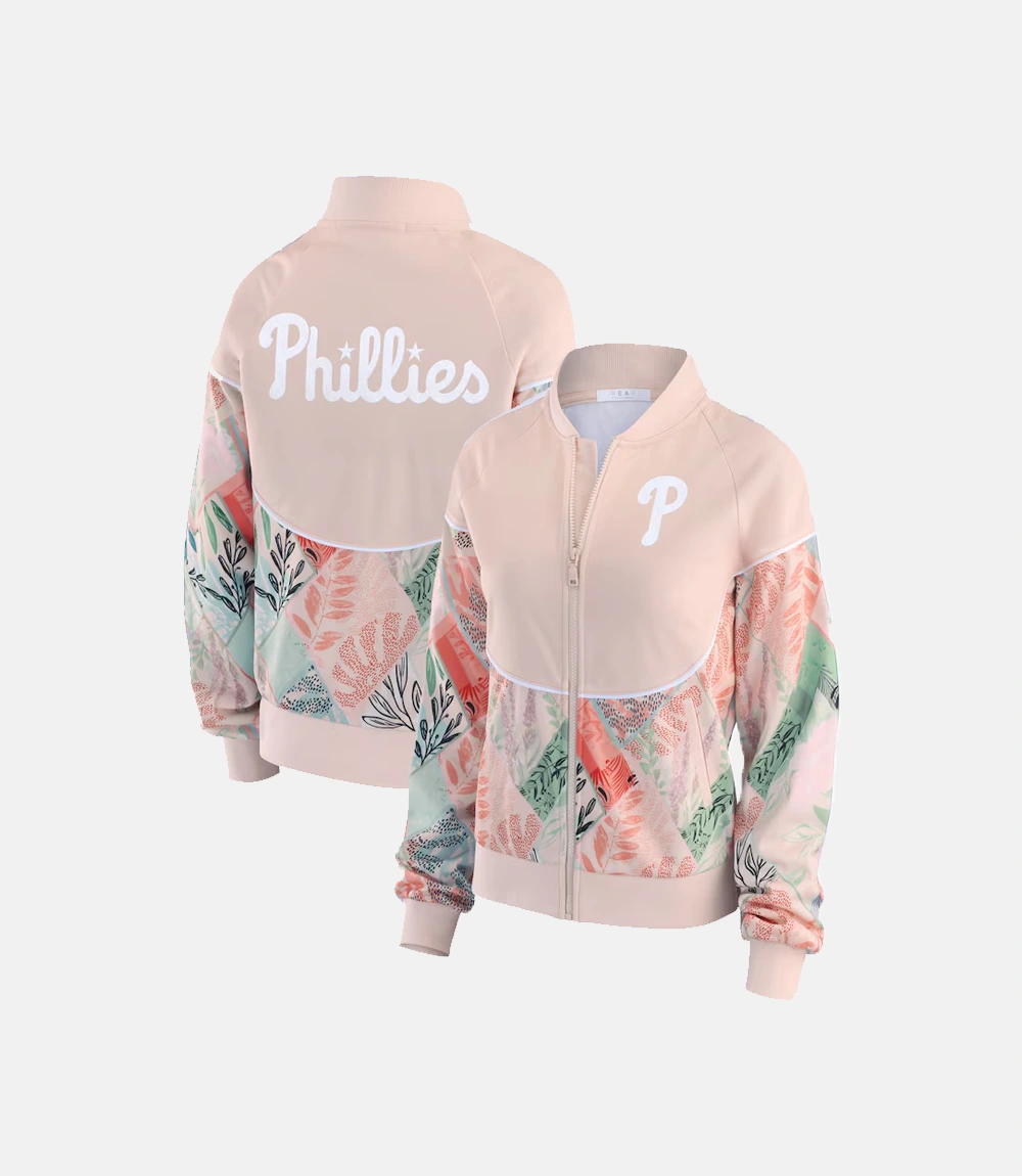 Philadelphia Phillies Erin Andrews Sand Raglan Track Jacket Pink Philadelphia Phillies Erin Andrews Sand Raglan Track Pink Jacket