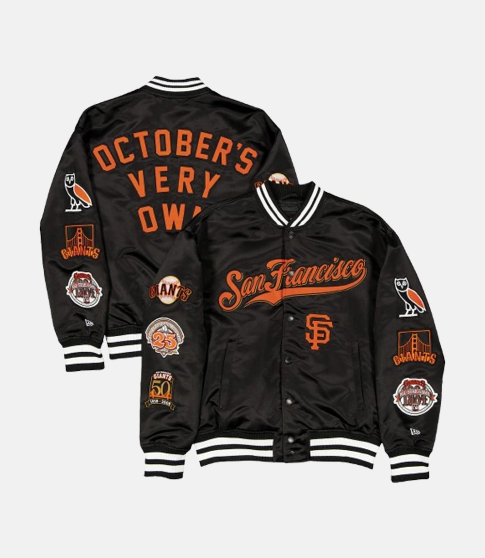 San Francisco Giants OVO x New Era Satin Jacket San Francisco Giants OVO x New Era Black Twill Satin Jacket