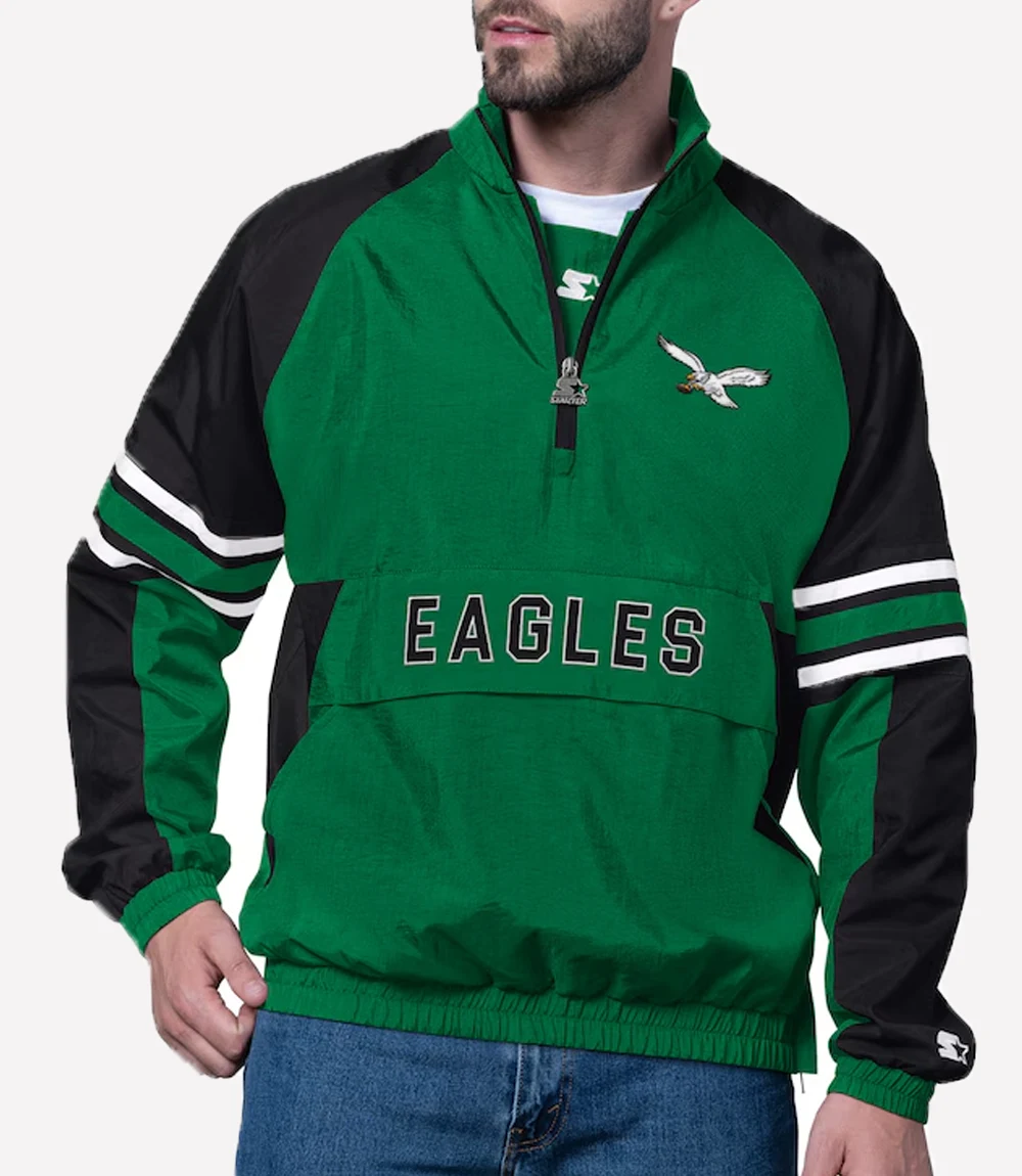 Starter Kelly Green Philadelphia Eagles Vintage Half-Zip Jacket Starter Philadelphia Eagles Vintage Half-Zip Jacket