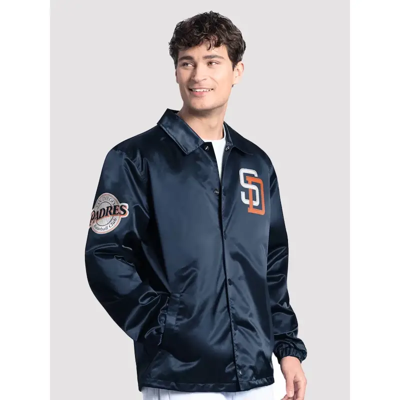 Unisex San Diego Padres Cooperstown Navy Coaches Jacket San Diego Padres Cooperstown Navy Full-Snap Coaches Jacket