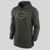 Men’s Nike Forest Green Bay Packers 2025 Salute to Service Sideline Dri-FIT Hoodie T-Shirt